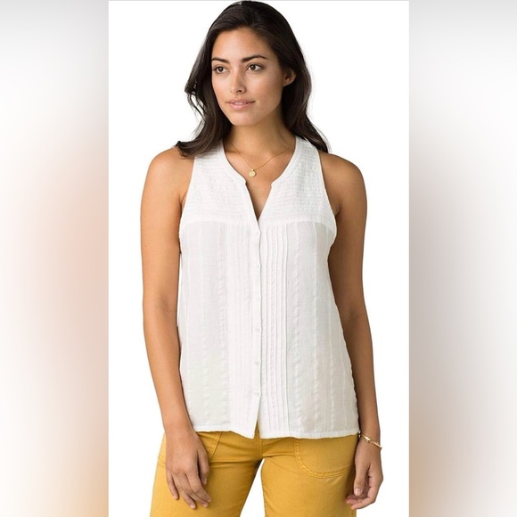 Prana Tops - Prana Nieves White Organic Cotton Textured Button-Down Blouse Tank XS
